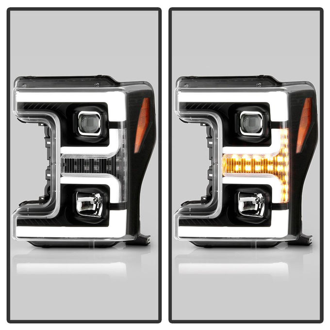 Switch Back Sequential Turn Signal Light Bar Black Projector Headlights <br>17-19 Ford F-450 Super Duty F-250 Super Duty F-350 Super Duty