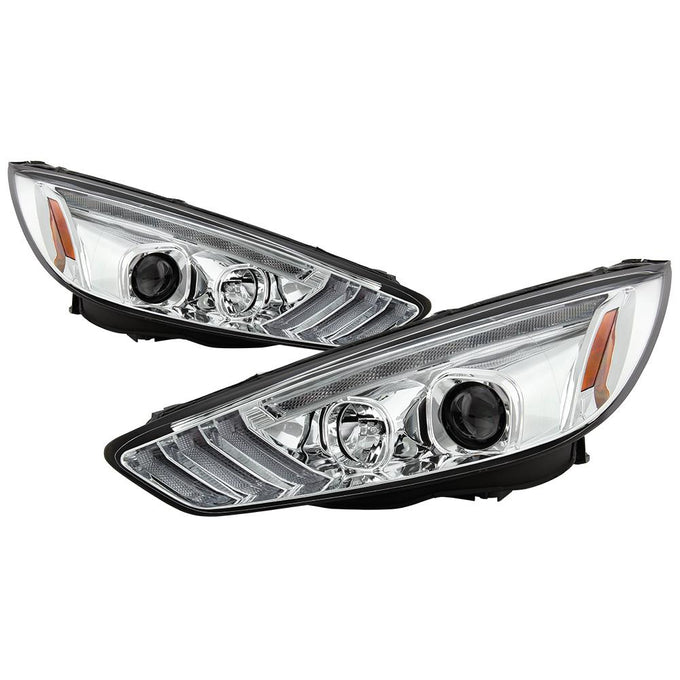 Sequential Turn Signal Light Bar Chrome Projector Headlights <br>15-18 Ford Focus