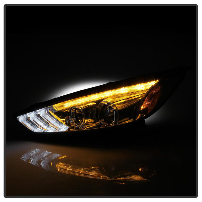 Sequential Turn Signal Light Bar Chrome Projector Headlights <br>15-18 Ford Focus