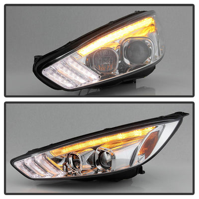 Sequential Turn Signal Light Bar Chrome Projector Headlights <br>15-18 Ford Focus