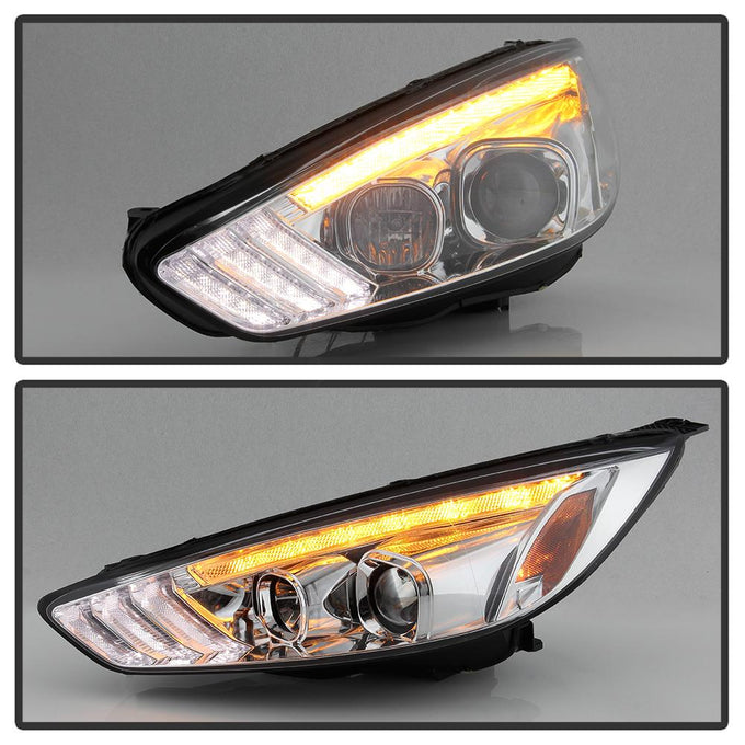 Sequential Turn Signal Light Bar Chrome Projector Headlights <br>15-18 Ford Focus