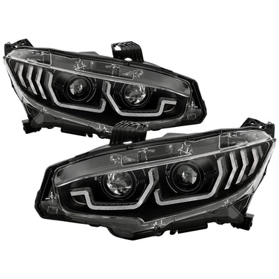 Sequential Turn Signal Black LED Headlights <br>16-20 Honda Civic