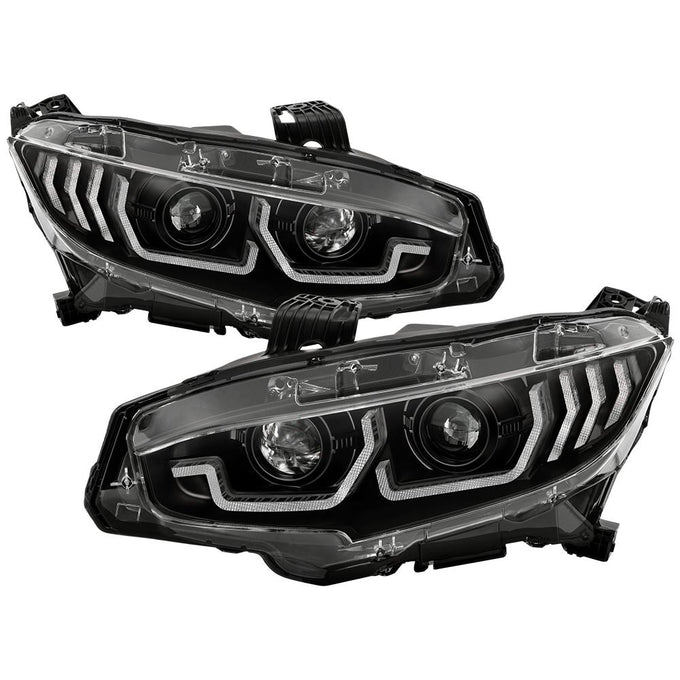 Sequential Turn Signal Black LED Headlights <br>16-20 Honda Civic