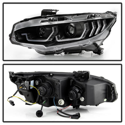 Sequential Turn Signal Black LED Headlights <br>16-20 Honda Civic