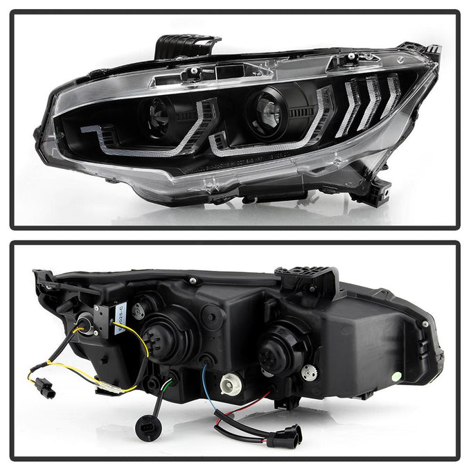 Sequential Turn Signal Black LED Headlights <br>16-20 Honda Civic