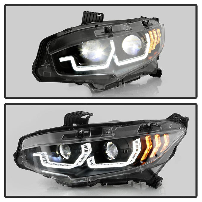 Sequential Turn Signal Black LED Headlights <br>16-20 Honda Civic