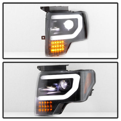 Sequential Turn Signal Black Light Bar Projector Headlights <br>09-14 Ford F-150