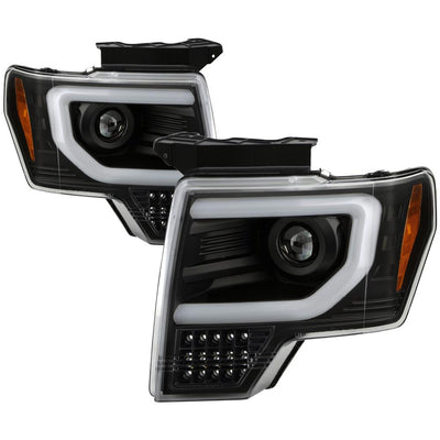 Sequential Turn Signal Black Light Bar Projector Headlights <br>13-14 Ford F-150