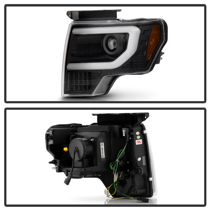 Sequential Turn Signal Black Light Bar Projector Headlights <br>13-14 Ford F-150
