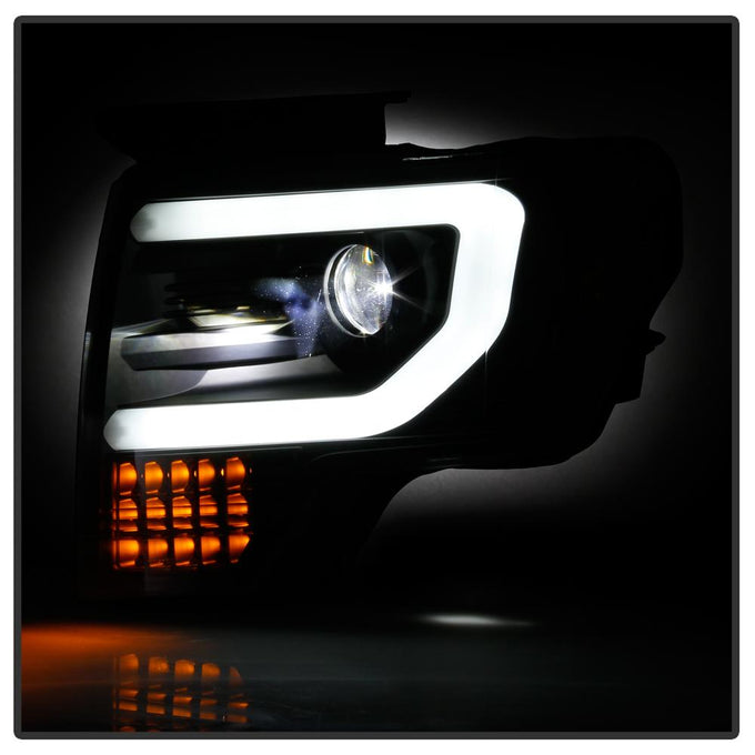 Sequential Turn Signal Black Light Bar Projector Headlights <br>13-14 Ford F-150