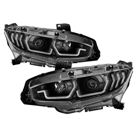 DRL U Black Shape Projector Headlights <br>16-20 Honda Civic
