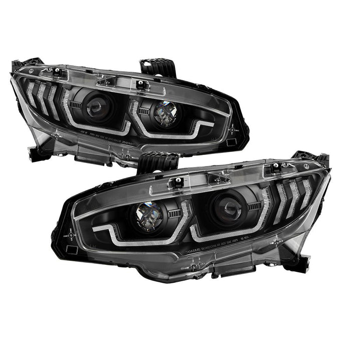 DRL U Black Shape Projector Headlights <br>16-20 Honda Civic