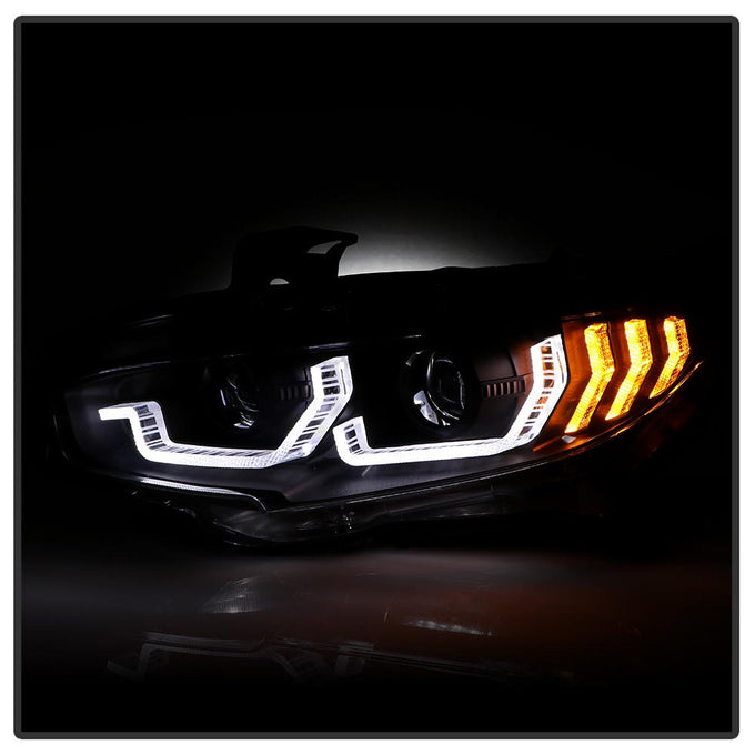 DRL U Black Shape Projector Headlights <br>16-20 Honda Civic