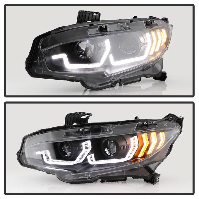 DRL U Black Shape Projector Headlights <br>16-20 Honda Civic