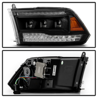 Black High Power LED Module (High Beam And Low Beam) Equipped Headlights <br>13-18 Ram 1500