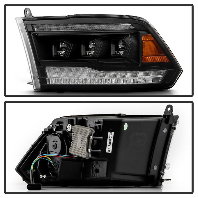 Black High Power LED Module (High Beam And Low Beam) Equipped Headlights <br>13-18 Ram 1500