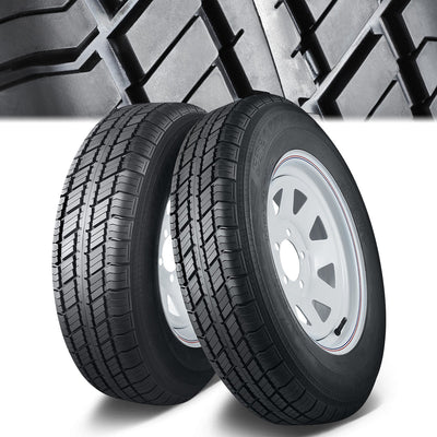 A Pair of 15 in. Trailer Tire & Rim Assemblies<br>5 X 114.3 Bolt Pattern / 84.1mm Centerbore Wheel Hubs
