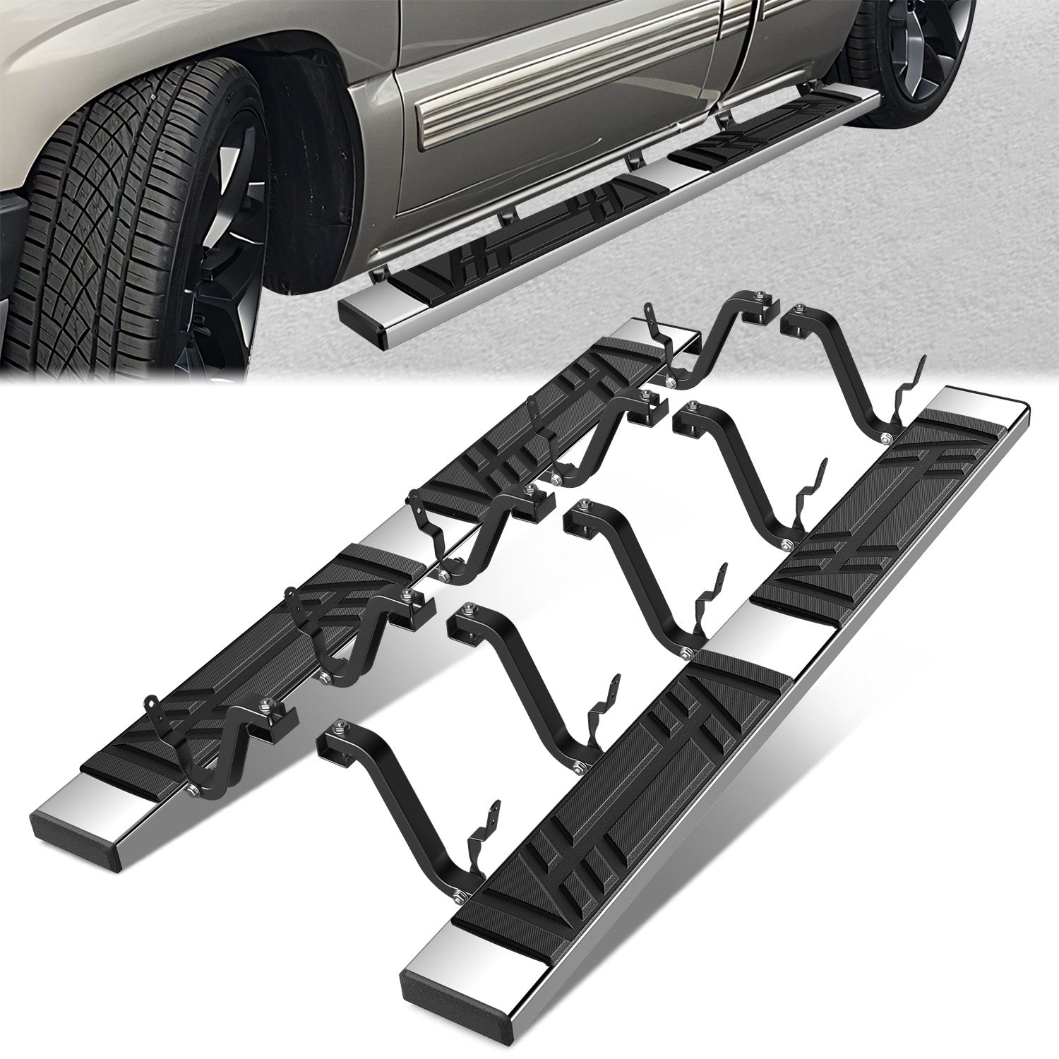 Stainless Steel Running Boards w/Mounting Brackets <br>88-02 Chevy GMC C/K-Series