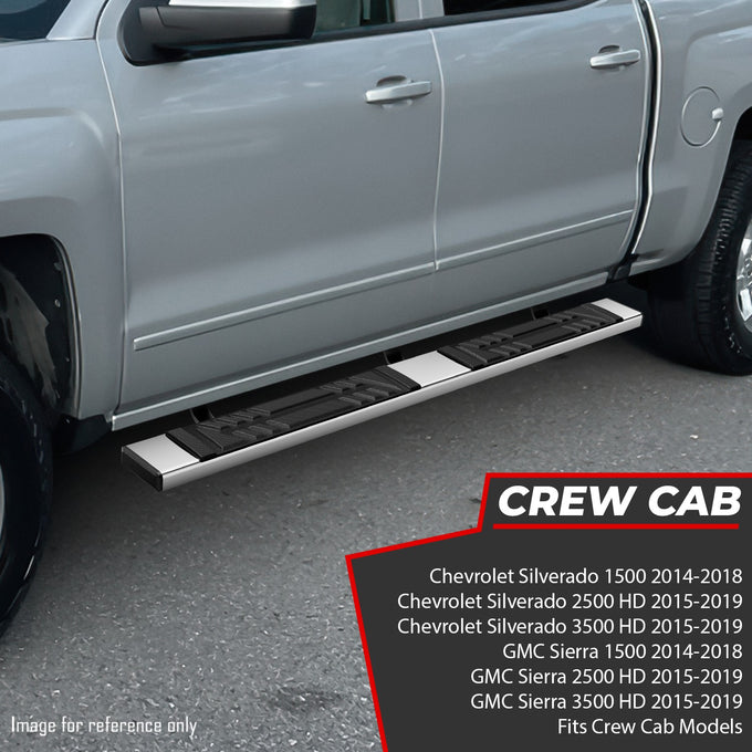 6.5 in. W Flat Step Bar Running Boards <br> 14-19 Chevy/GMC Silverado Sierra 1500-3500HD Crew Cab