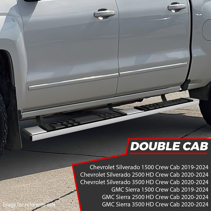 6.5 in. W Flat Step Bar Running Boards <br> 19-24 Chevy/GMC Silverado Sierra 1500 2500 3500HD Crew Cab