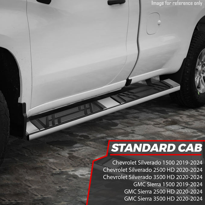 6.5 in. W Flat Step Bar Running Boards <br> 19-24 Chevy/GMC Silverado Sierra 1500 2500 3500HD Standard Cab
