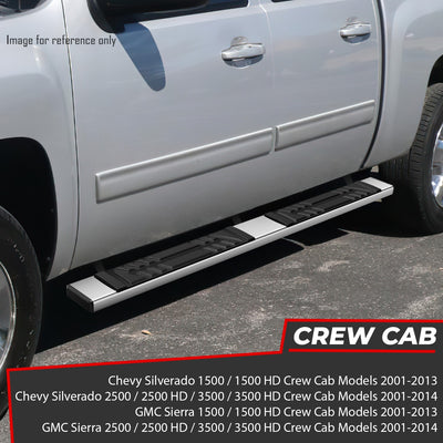 6.5 in. W Flat Step Bar Running Boards <br> 01-14 Chevy/GMC Silverado Sierra 1500 2500 3500 HD Crew Cab