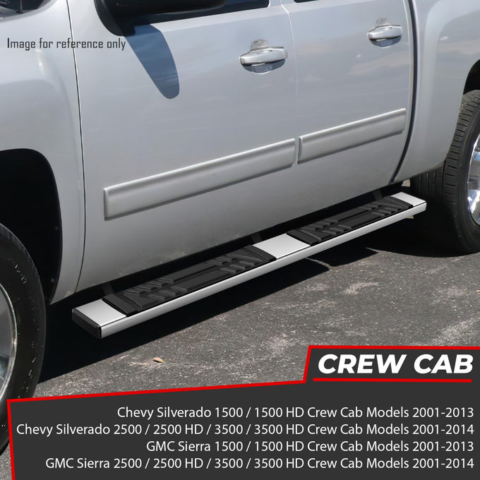 6.5 in. W Flat Step Bar Running Boards <br> 01-14 Chevy/GMC Silverado Sierra 1500 2500 3500 HD Crew Cab