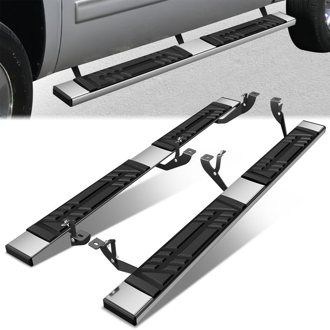 6.5 in. W Flat Step Bar Running Boards <br> 01-14 Chevy/GMC Silverado Sierra 1500 2500 3500 HD Crew Cab