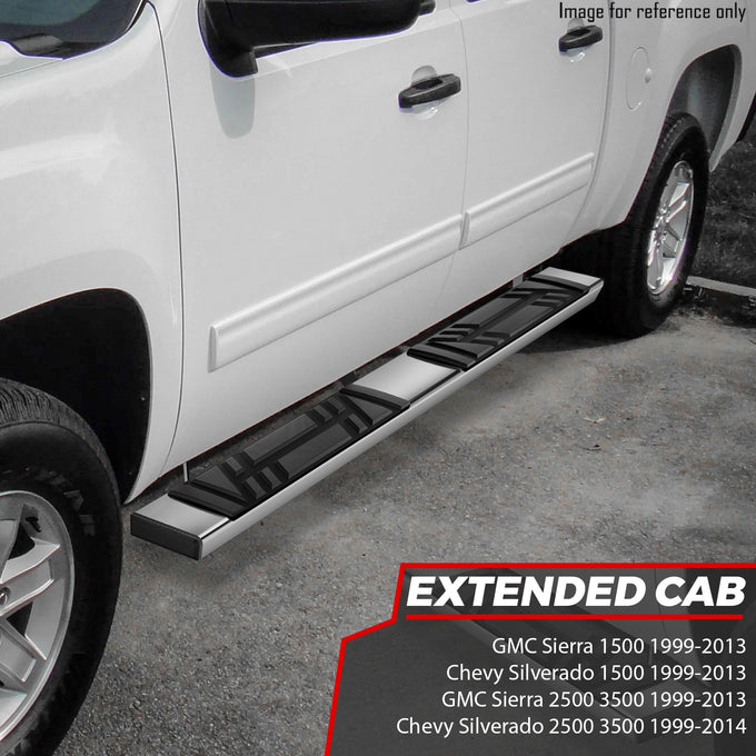 6.5 in. W Flat Step Bar Running Boards <br> 99-14 Chevy/GMC Silverado Sierra 1500 2500 Extended Cab