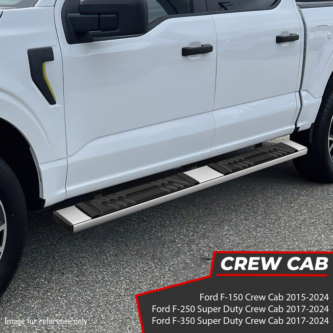6.5 in. W Flat Step Bar Running Boards <br> 15-24 Ford F-150 F-250 F-350 Super Duty Crew Cab