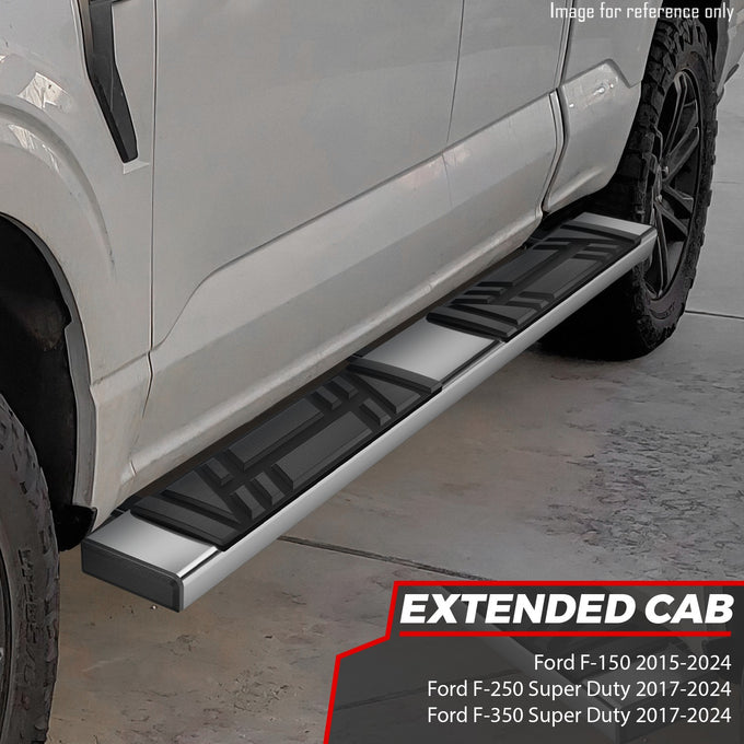 6.5 in. W Flat Step Bar Running Boards <br> 15-24 Ford F-150 F-250 F-350 Super Duty Extended Cab
