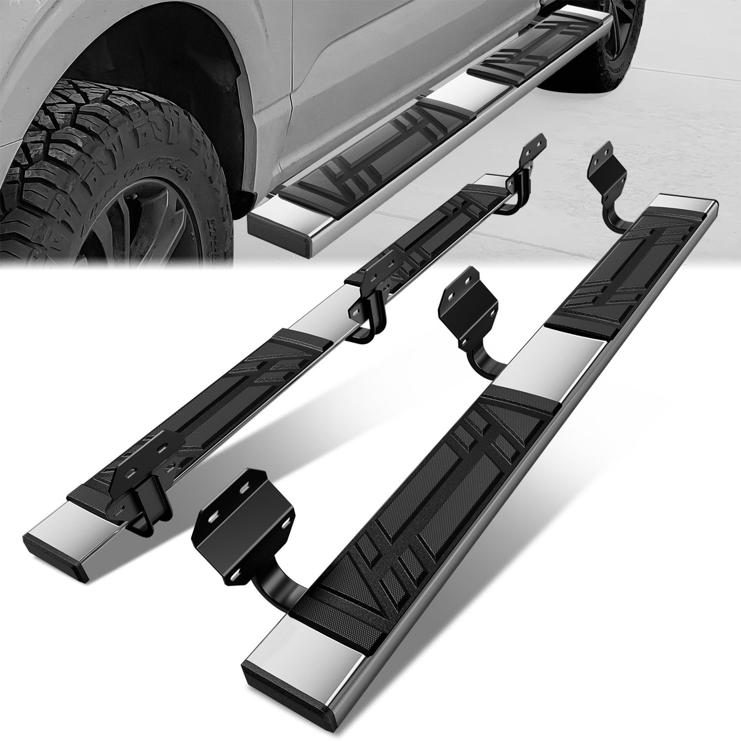 6.5 in. W Flat Step Bar Flat Running Boards fits 15-24 Ford F150-F350 ...
