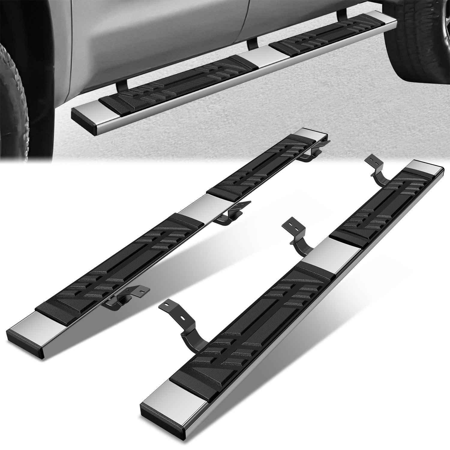6.5 in. W Flat Step Bar Running Boards <br> 07-21 Toyota Tundra Crew Cab
