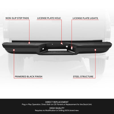 Black Steel Rear Step Bumper Assembly <br>88-00 Chevy GMC C/K 1500 2500 3500