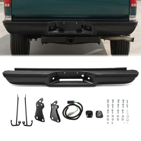Rear Black Step Bumper Assembly <br>92-00 Chevy GMC C/K 1500 2500 Suburban Yukon