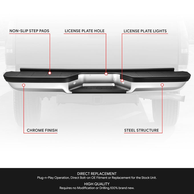 Rear Chrome Step Bumper Assembly <br>92-00 Chevy GMC C/K 1500 2500 Suburban