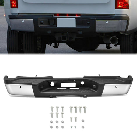 Chrome Rear Step Bumper <br>07-10 Chevy Silverado Sierra 2500 HD w/ Sensor Holes