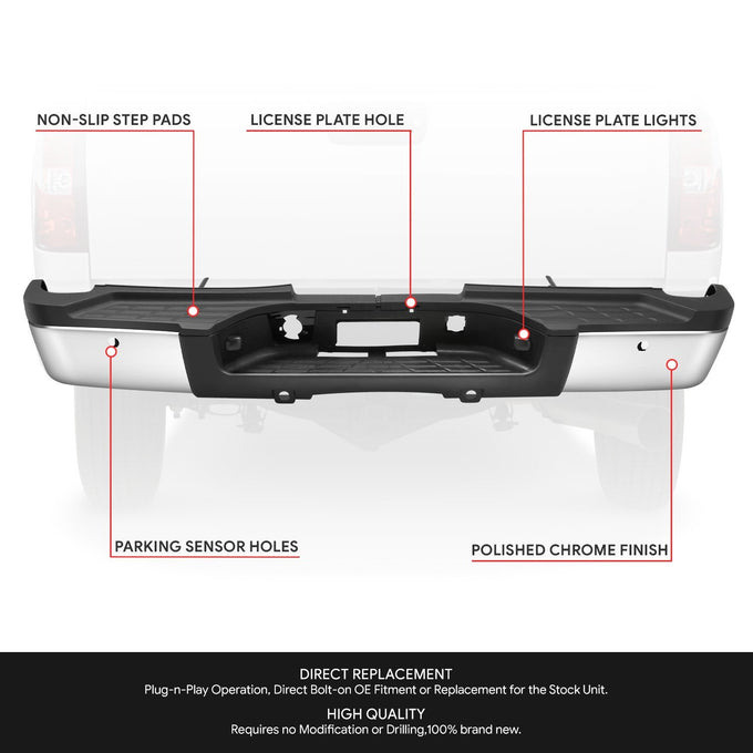Chrome Rear Step Bumper <br>07-10 Chevy Silverado Sierra 2500 HD w/ Sensor Holes