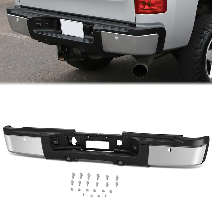 Rear Chrome Step Bumper w/ Sensor Holes <br>11-14 Silverado GMC 2500 3500 HD SRW