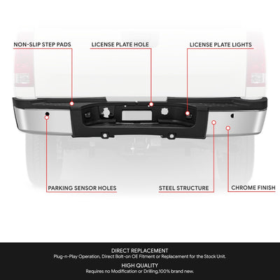 Rear Chrome Step Bumper w/ Sensor Holes <br>11-14 Silverado GMC 2500 3500 HD SRW