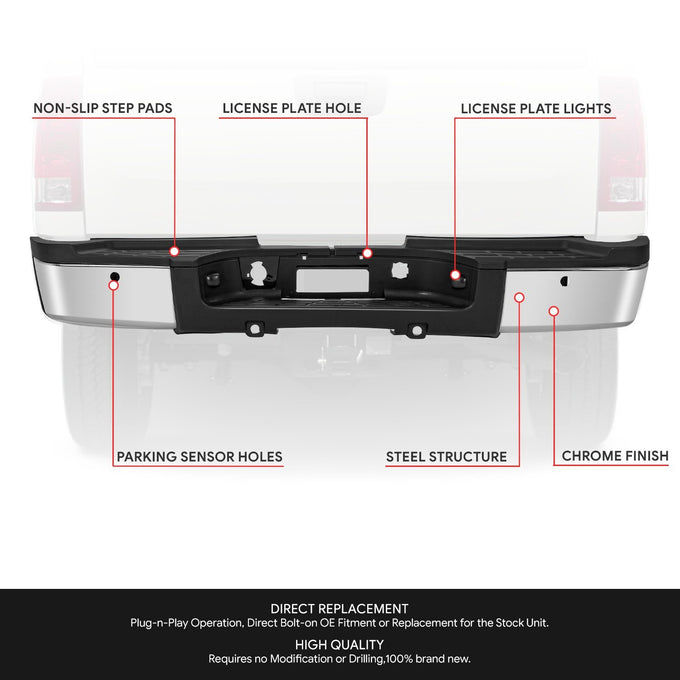 Rear Chrome Step Bumper w/ Sensor Holes <br>11-14 Silverado GMC 2500 3500 HD SRW