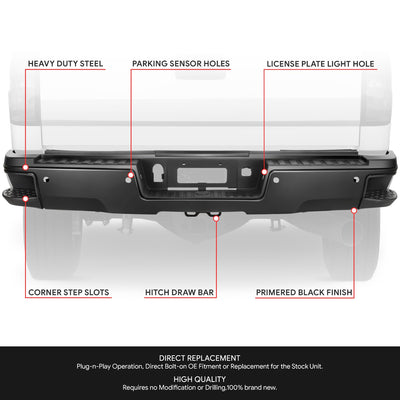 Rear Step Bumper w/ License Plate Lights <BR>15-19 Chevy/GMC Silverado Sierra 2500 3500 HD