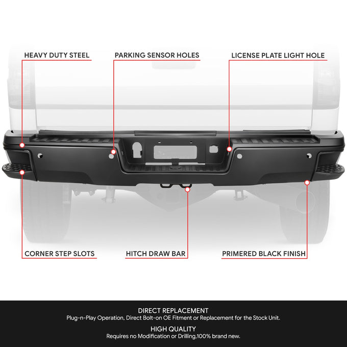 Rear Step Bumper w/ License Plate Lights <BR>15-19 Chevy/GMC Silverado Sierra 2500 3500 HD