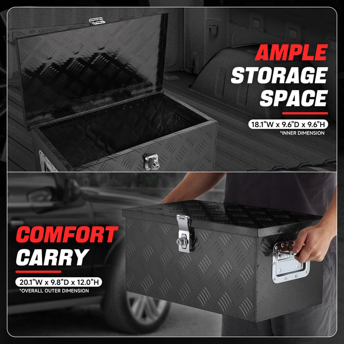 Truck Bed Storage Tool Box w/ Lock (Black) <br> 20'' W x 9.8''D x 12