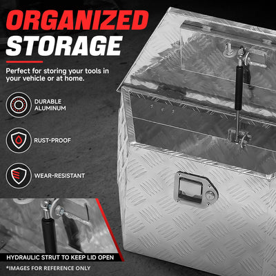 Truck Bed Tool Storage Box W/ 2 Keys & Lock <br> 11 in. D X 15 in. X Front W X 26 in. Rear W X 12 in. H