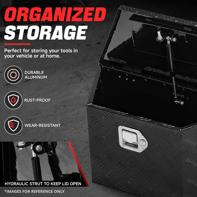 Truck Bed Tool Storage Box W/ 2 Keys & Lock <br> 11 in. D X 15 in. X Front W X 26 in. Rear W X 12 in. H