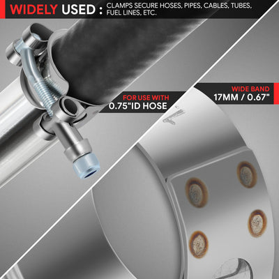 8Pcs 0.75 in. ID Hose T-Bolt Clamps w/L-Wrench <br> 0.875-1.25 in. Adjustable ID