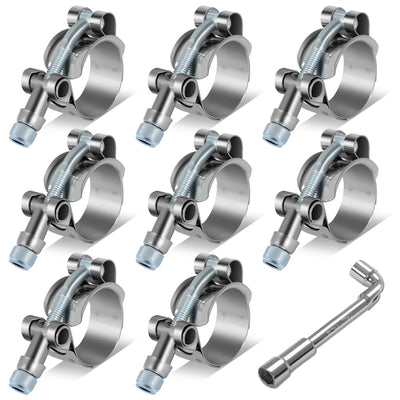 8Pcs 0.75 in. ID Hose T-Bolt Clamps w/L-Wrench <br> 0.875-1.25 in. Adjustable ID
