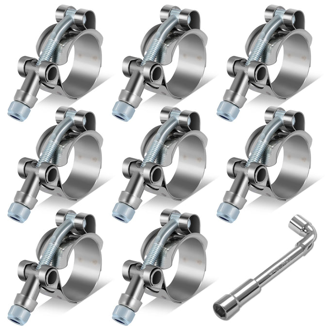 8Pcs 0.75 in. ID Hose T-Bolt Clamps w/L-Wrench <br> 0.875-1.25 in. Adjustable ID