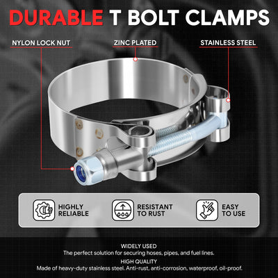 4Pcs 2 in. ID Hose T-Bolt Clamps <br> 2.1 -2.5 in. Adjustable ID